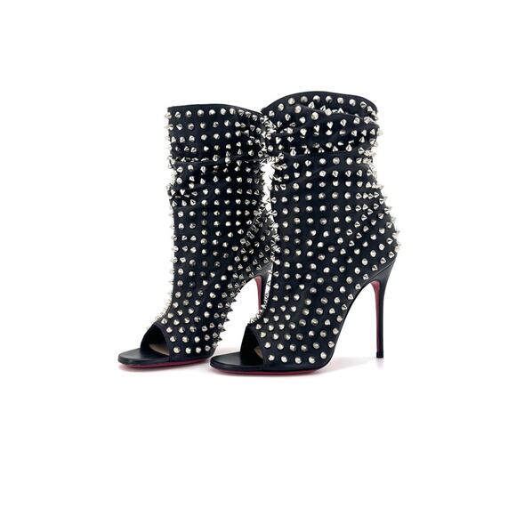 Christian Louboutin Shoes - NEW Christian Louboutin Guerilla 100 Silver Spike Leather Peep Toe Booty 37.5